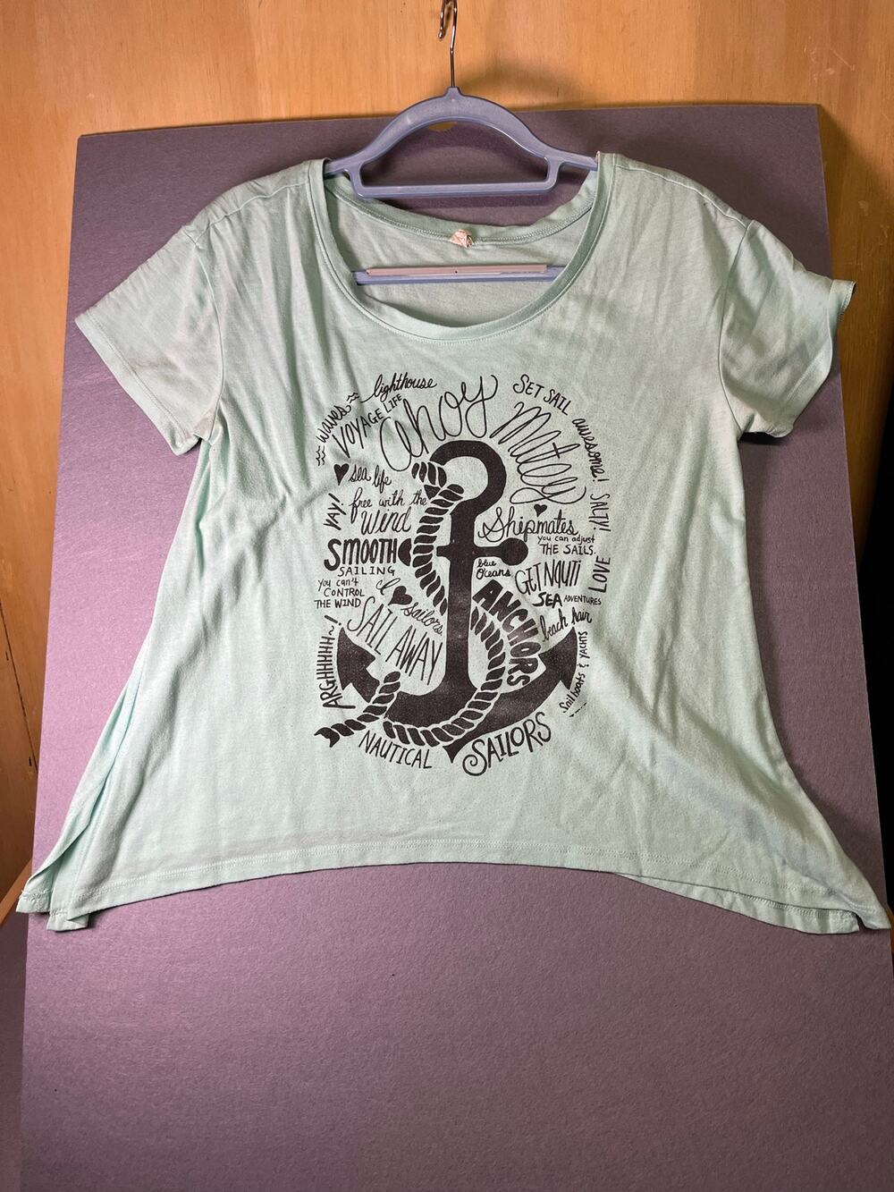 Mint Green Nautical Anchor Graphic Tee Short Sleeve Size Large